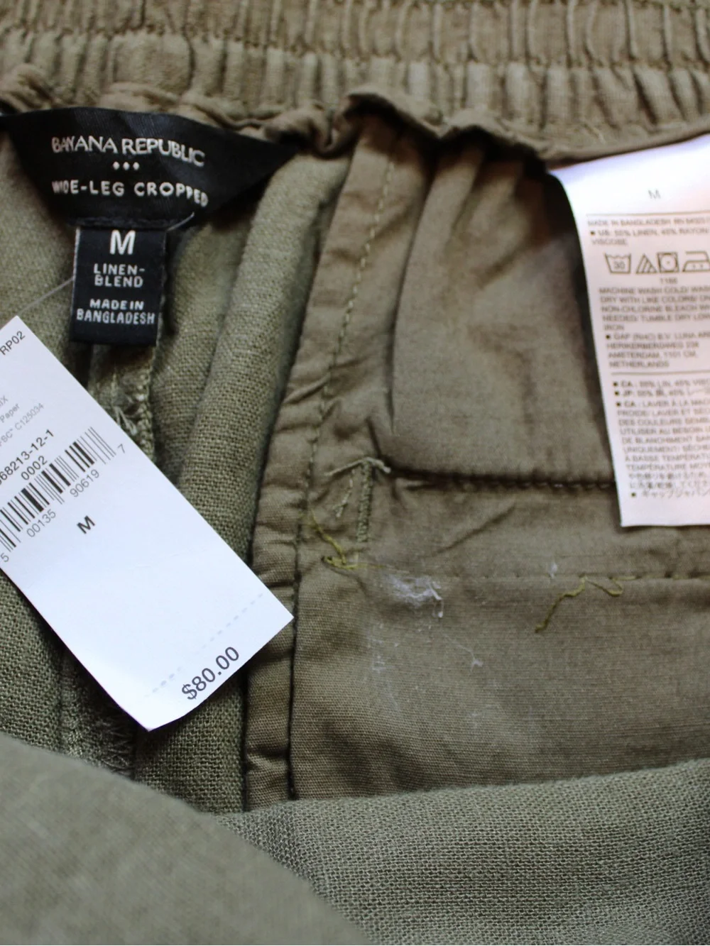 Banana Republic Wide Leg Crop Pants Olive Green Linen Blend Trousers Women’s M